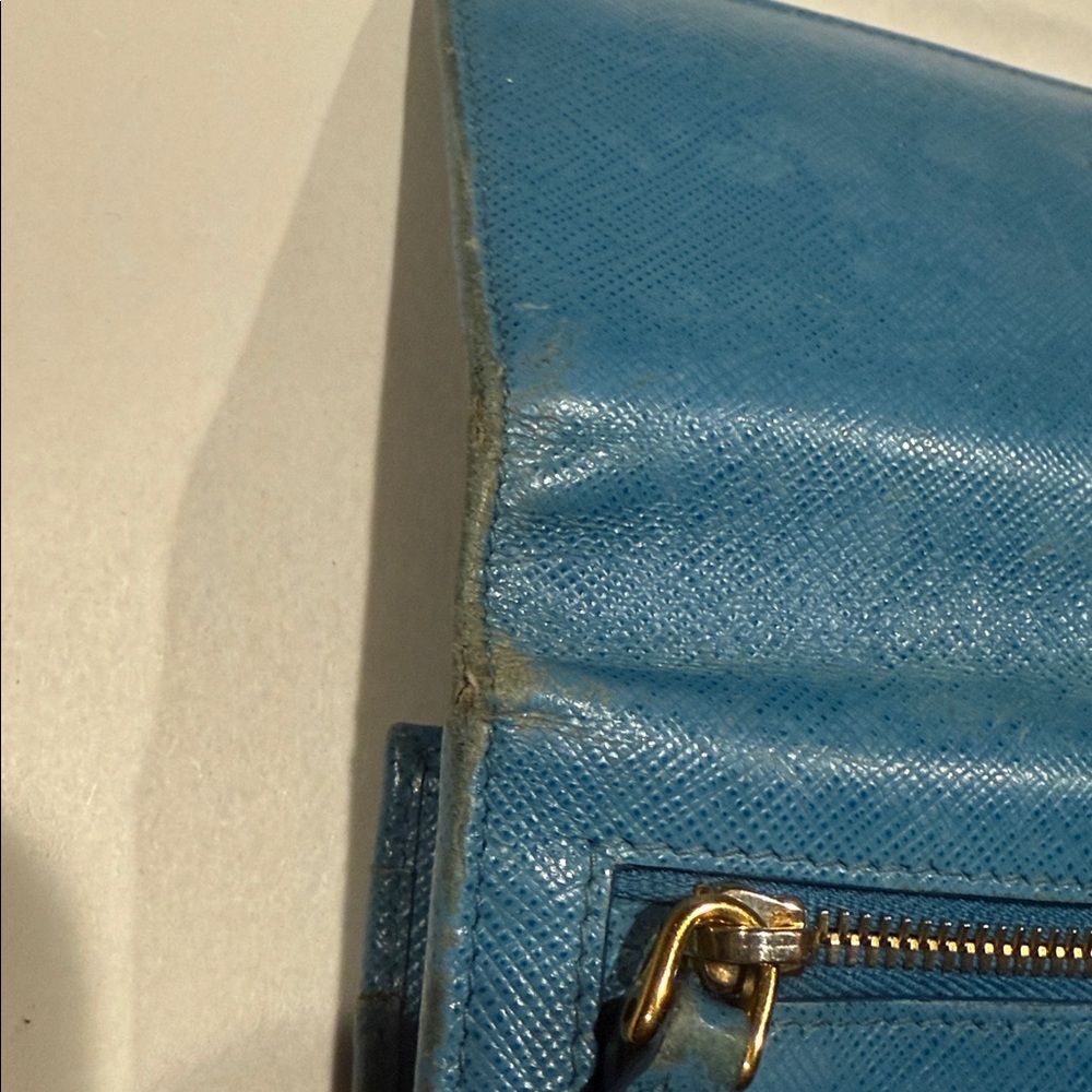 Prada Blue Leather double snap wallet Authentic - Picture 6 of 12